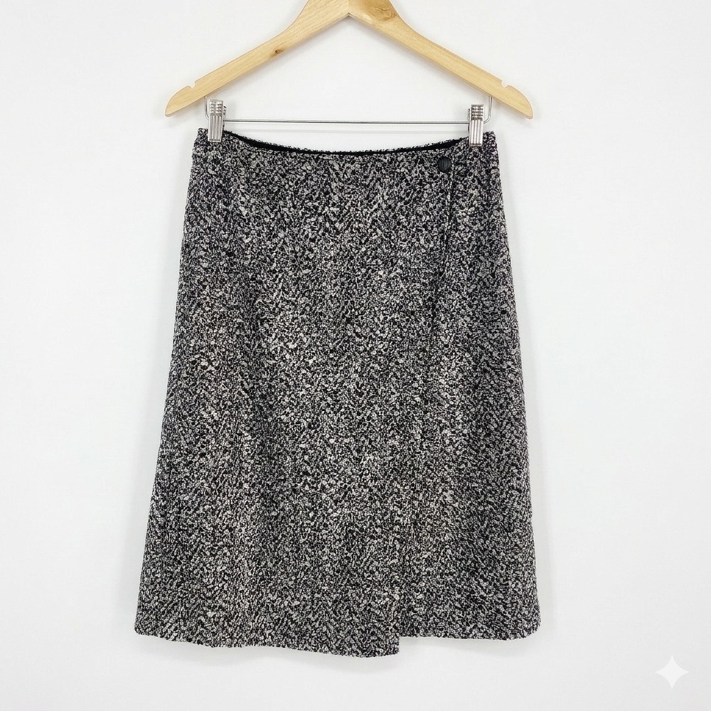Theory Gantrima K‎ Black White Tweed Wool Wrap A-Line Skirt - No Brand Tag